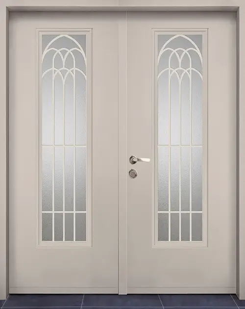 דלת כניסה-דגם ארקוס גדול- דלת כפולה-שמנת חלבית-9001