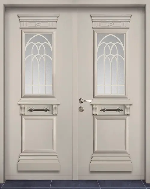 דלת כניסה-דגם ארקוס יווני-דלת כפולה-שמנת-חלבית-9001