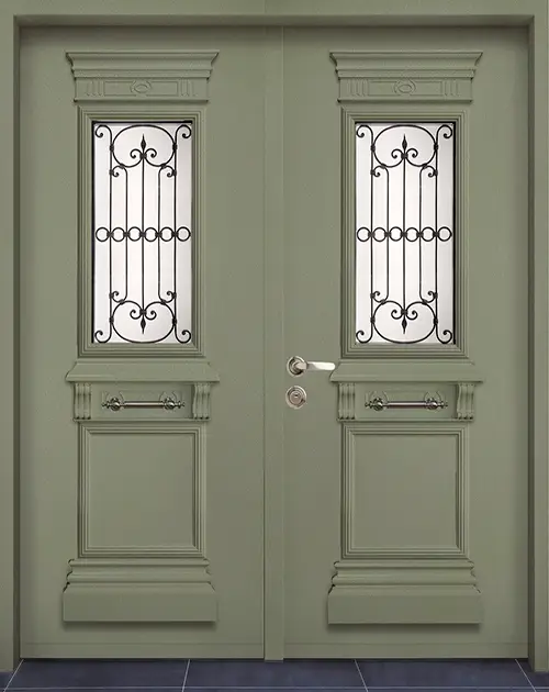 דלתות כניסה-דגם יווני-דלת כפולה-ירוק מרווה-6219