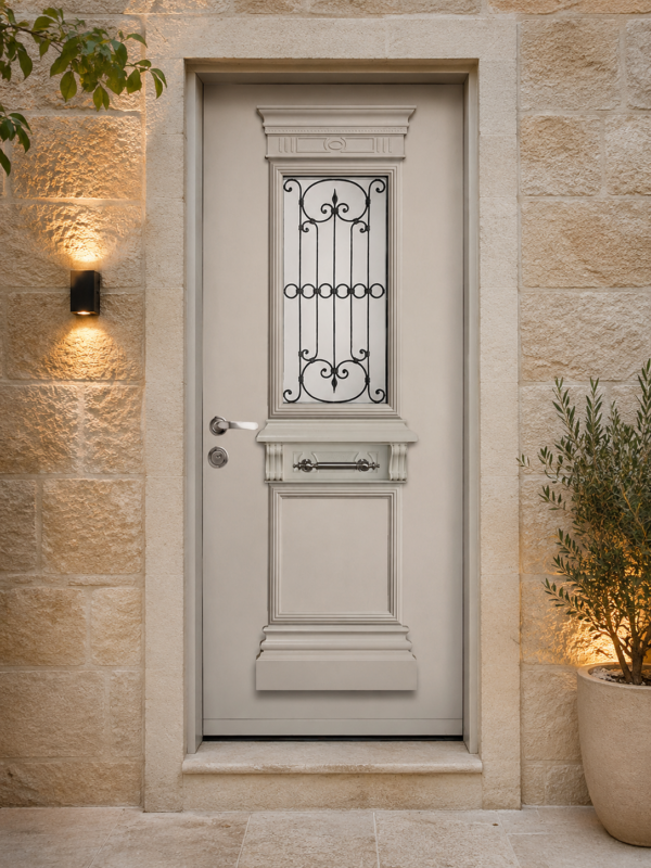 דלתות כניסה בסגנון רב בריח-דגם יווני-אפור חאקי-7240